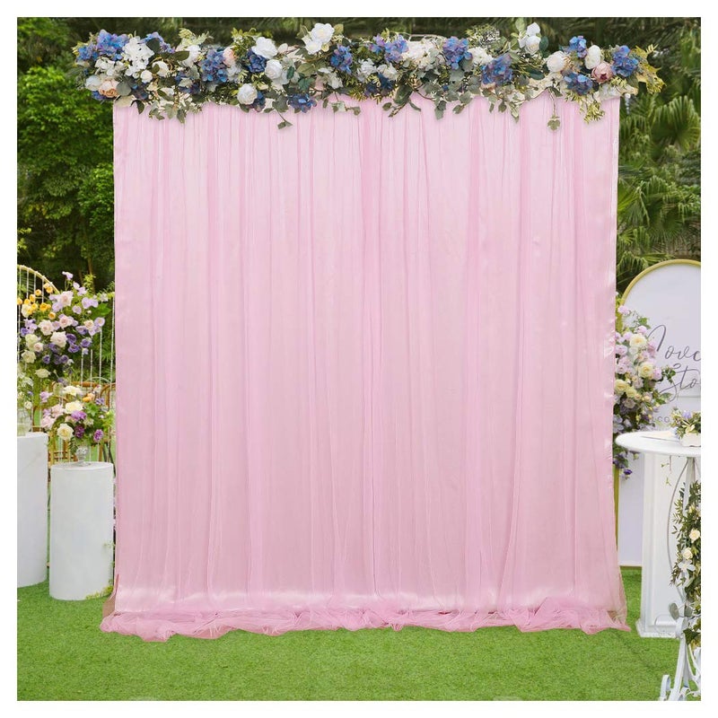 SoarDream Pink Backdrop Curtains Tulle Backdrop Panels 5ftx7ft Sheer Photography Background Drapes for Wedding Arch Baby Shower Parties Stage Decoration - Image 1